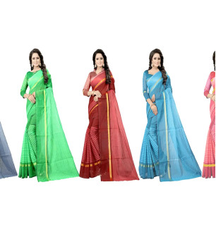 Women  Cotton Silk Striped Daily Wear Saree With Blouse