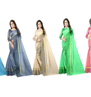 Women  Cotton Silk Striped Daily Wear Saree With Blouse