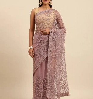 Beautiful Net Embellished Saree With Blouse Piece