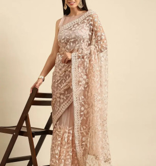 Beautiful Net Embellished Saree With Blouse Piece