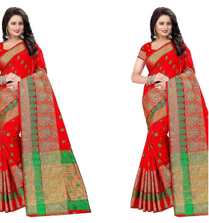 Stylish Cotton Silk Red Saree With Blouse Piece