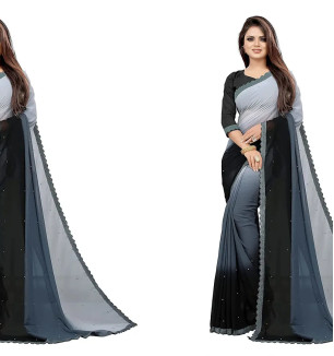 Stylish Cotton Silk Grey Saree With Blouse Piece