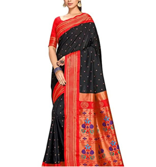 Stylish Tussar Silk Black Saree With Blouse Piece