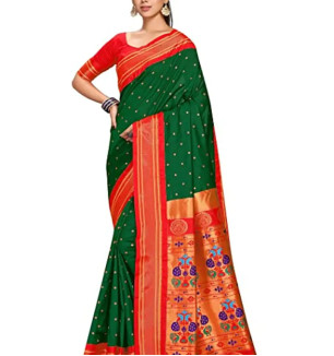 Stylish Tussar Silk Green Saree With Blouse Piece