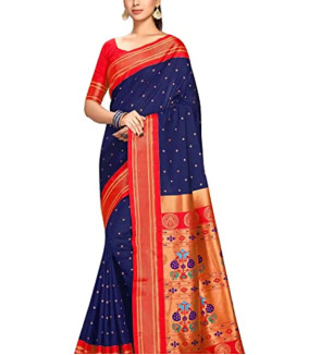 Stylish Tussar Silk Navy Blue Saree With Blouse Piece