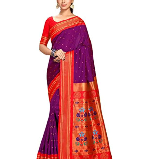 Stylish Tussar Silk Purple Saree With Blouse Piece