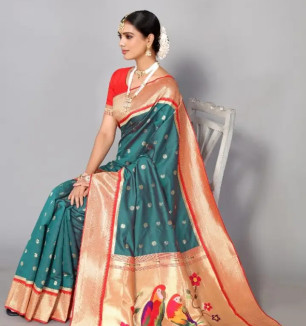 Printed Soft Silk Paithani Saree With Blouse Piece