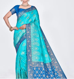 Stylish Polyester Blend Zari Saree With Blouse Piece For Women