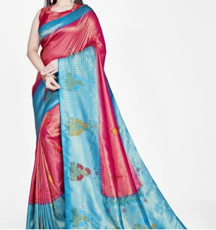 Stylish Polyester Blend Zari Saree With Blouse Piece For Women