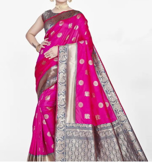 Stylish Silk Blend Zari Saree With Blouse Piece For Women