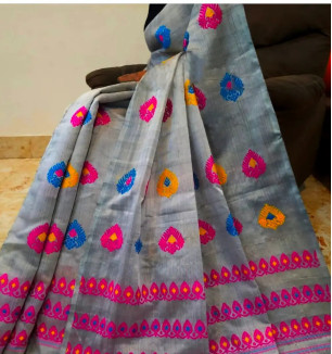 Woven Mekhela Chador Cotton Silk Saree  (Grey)