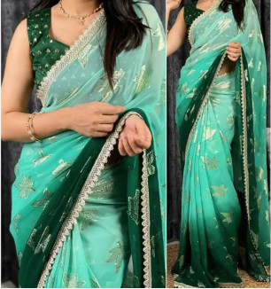 Classic Georgette Printed Saree With Blouse Piece