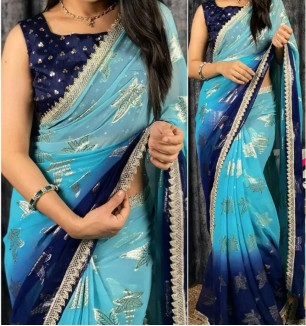 Classic Georgette Printed Saree With Blouse Piece