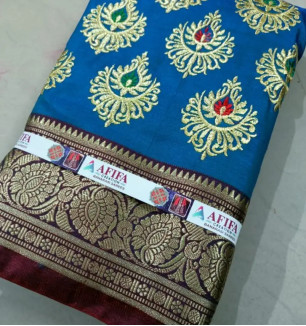 Banarasi Satin Silk Embroidered Sarees With Blouse Piece