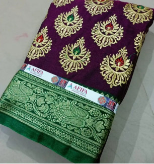 Banarasi Satin Silk Embroidered Sarees With Blouse Piece