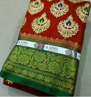 Banarasi Satin Silk Embroidered Sarees With Blouse Piece