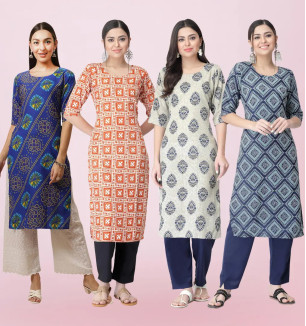 Women Stylish Crepe Printed Straight Kurta