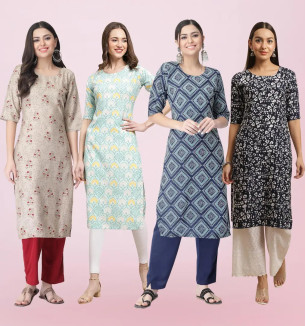 Multicoloured Crepe Ethnic Motif Kurtas For Women