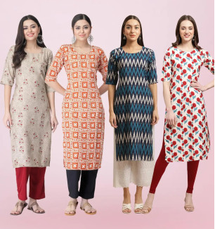 Women Stylish Crepe Printed Straight Kurta