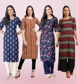 Women Stylish Crepe Printed Straight Kurta