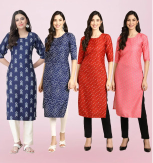 Multicoloured Crepe Ethnic Motif Kurtas For Women