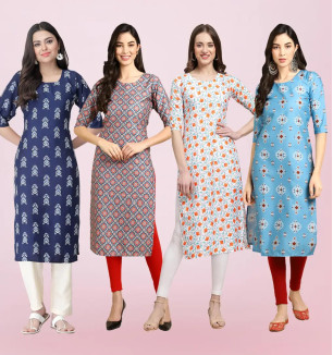 Multicoloured Crepe Ethnic Motif Kurtas For Women