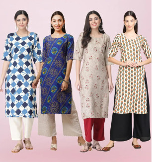 Women Stylish Crepe Printed Straight Kurta