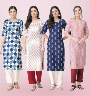 Women Stylish Crepe Printed Straight Kurta