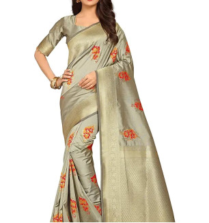 Stylish Art Silk Cream Woven Design Saree With Blouse Piece