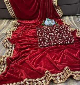 Stylish Fancy Designer Velvet Saree With Blouse Piece For Women