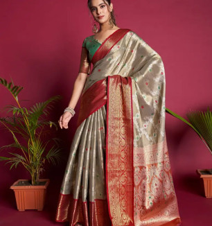 Womens Soft Kanjivaram Silk Blend Saree With Blouse Piece