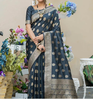 Womens Banarasi Silk Blend Saree With Blouse Piece