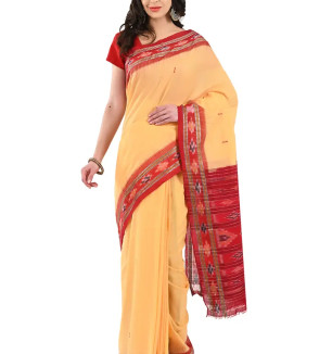 Stylish Cotton Yellow Woven Design Saree Without Blouse Piece