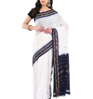 Stylish Cotton White Woven Design Saree Without Blouse Piece