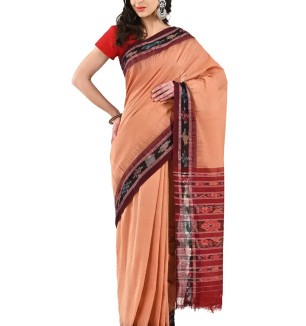 Stylish Cotton Peach Woven Design Saree Without Blouse Piece