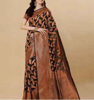 Beautiful Black Banarasi Silk Jacquard Saree With Blouse Piece For Women