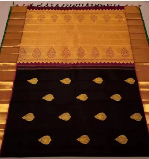 Beautiful Black Banarasi Silk Jacquard Saree With Blouse Piece For Women