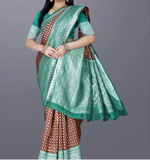 Beautiful Green Banarasi Silk Self Pattern Saree With Blouse Piece For Women