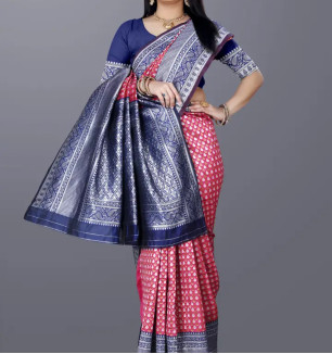 Beautiful Blue Banarasi Silk Jacquard Saree With Blouse Piece For Women