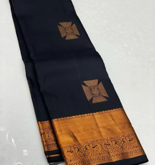 Beautiful Black Banarasi Silk Jacquard Saree With Blouse Piece For Women