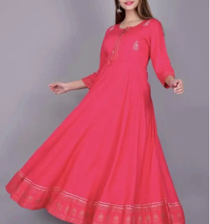 Pink Viscose Rayon Embroidered Kurtas For Women