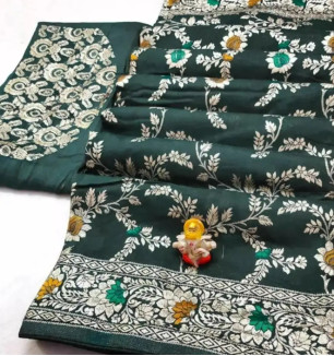 Chanderi Cotton Jacquard Zari Weaving Sarees With Blouse Piece