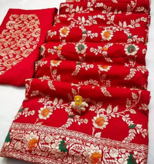 Chanderi Cotton Jacquard Zari Weaving Sarees With Blouse Piece