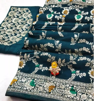 Chanderi Cotton Jacquard Zari Weaving Sarees With Blouse Piece