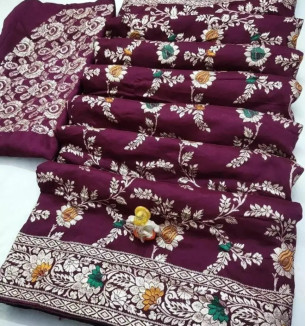 Chanderi Cotton Jacquard Zari Weaving Sarees With Blouse Piece