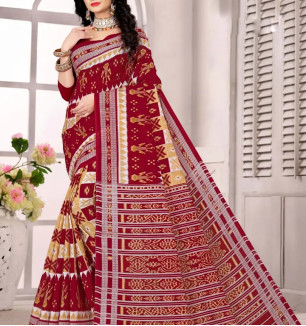 Stylish Multicoloured Cotton Sambalpuri Saree With Blouse Piece