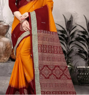 Stylish Multicoloured Cotton Sambalpuri Saree With Blouse Piece