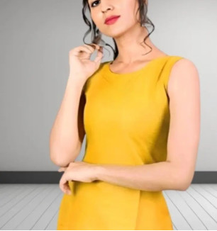 MAGIC BIRD TRENDY SLEEVELESS YELLOW SIMPLE KURTI