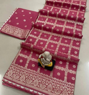 Chanderi Cotton Jacquard Zari Weaving Sarees With Blouse Piece