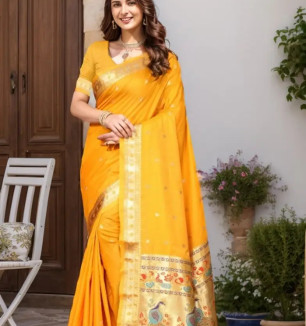 Beautiful Paithani Silk Saree With Blouse Piece